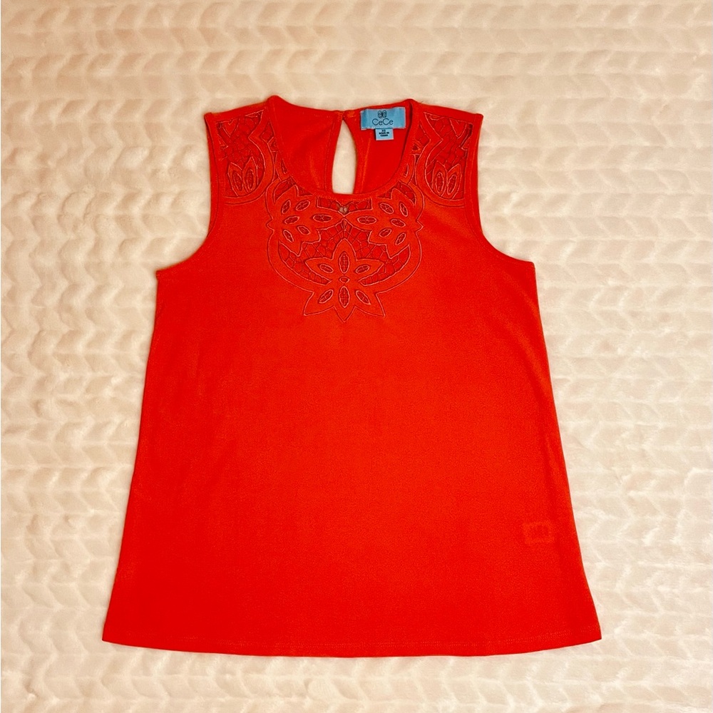EUC- CeCe- Vibrant Red Sleeveless Embellished Tank Top